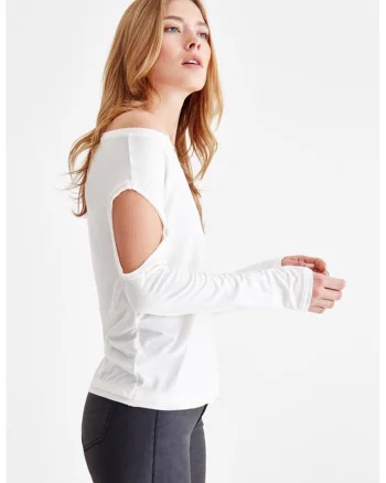 Bluza cu decolteu pe un umar si decupaj, Alb
