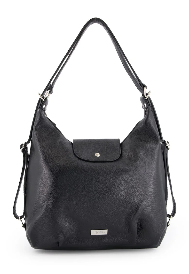 Geanta dama  neagra din piele naturala, model shopper, 35x36x13cm, cu functie de rucsac