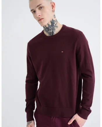 Pulover din amestec de casmir si bumbac organic cu decolteu la baza gatului, Violet tyrian