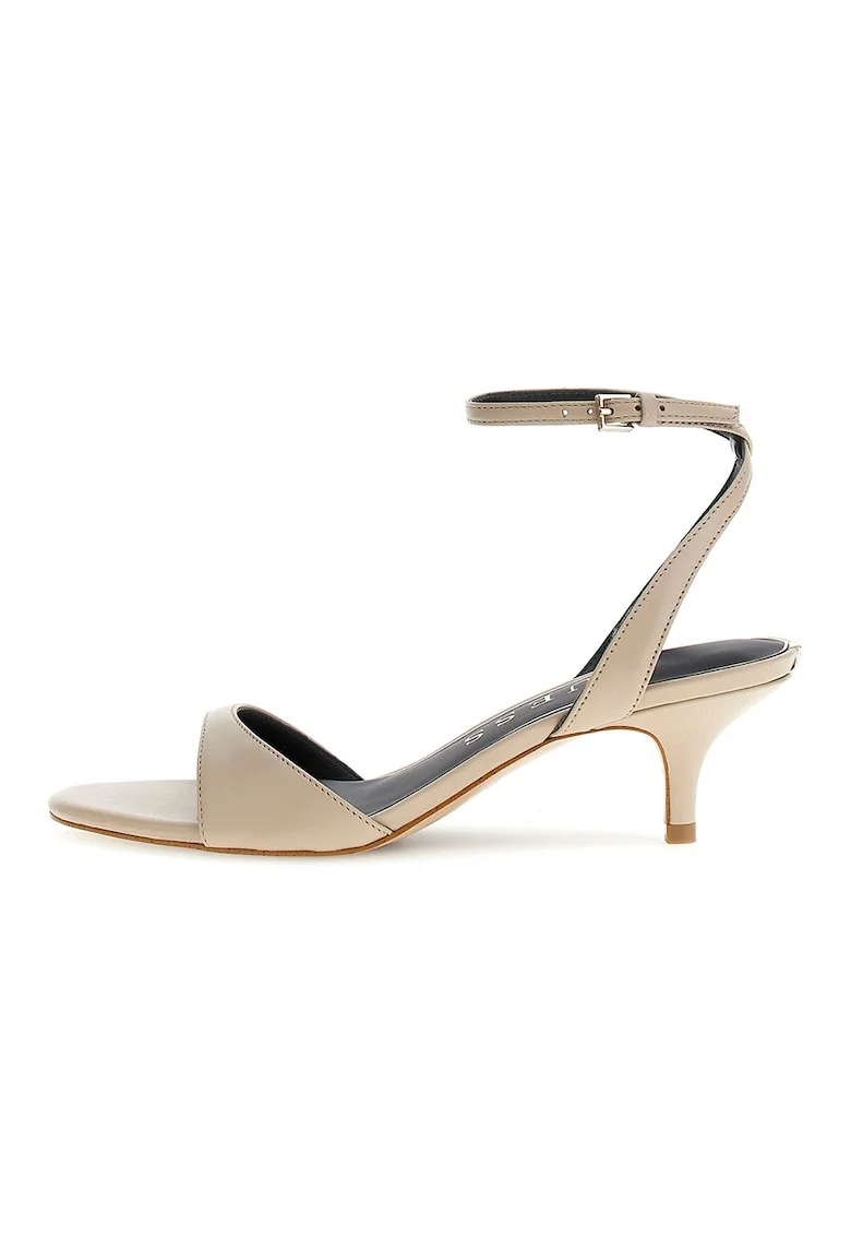 Sandale din piele cu toc kitten, Bej deschis