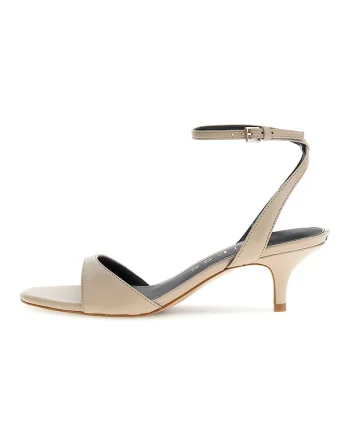 Sandale din piele cu toc kitten, Bej deschis