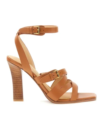Sandale din piele cu catarame duble, Caramel