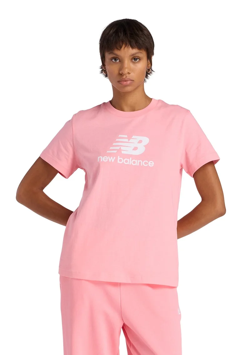 Tricou din bumbac cu imprimeu logo, Alb/Roz
