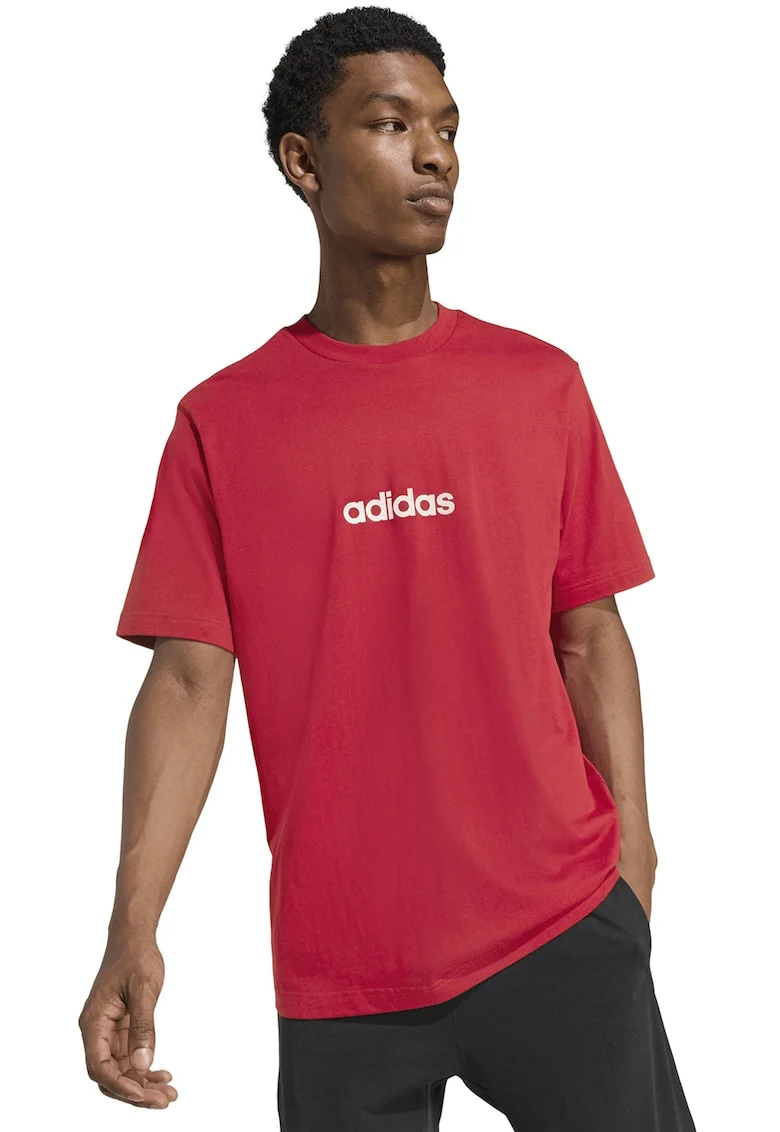 Tricou cu logo pe piept si decolteu la baza gatului, Alb/Rosu vermillion