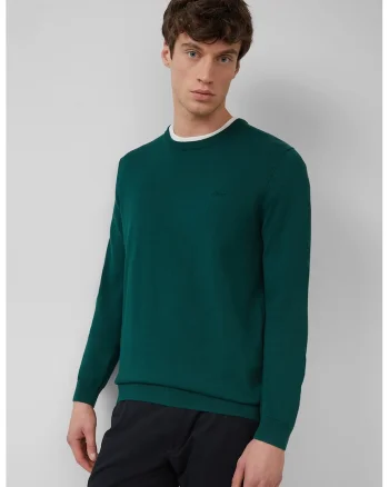 Pulover de bumbac cu decolteu la baza gatului, Verde padure/Kaki