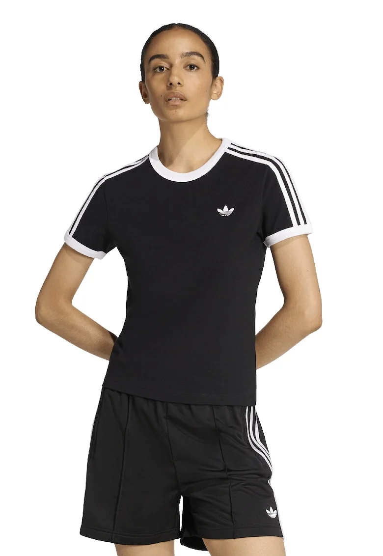 Tricou slim-fit cu decolteu la baza gatului, Negru/Alb optic
