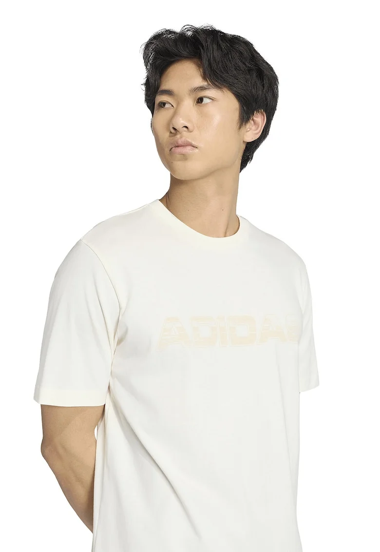 Tricou de bumbac cu imprimeu logo, Alb murdar