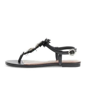 Sandale cu talpa plata si aplicatii decorative, Negru