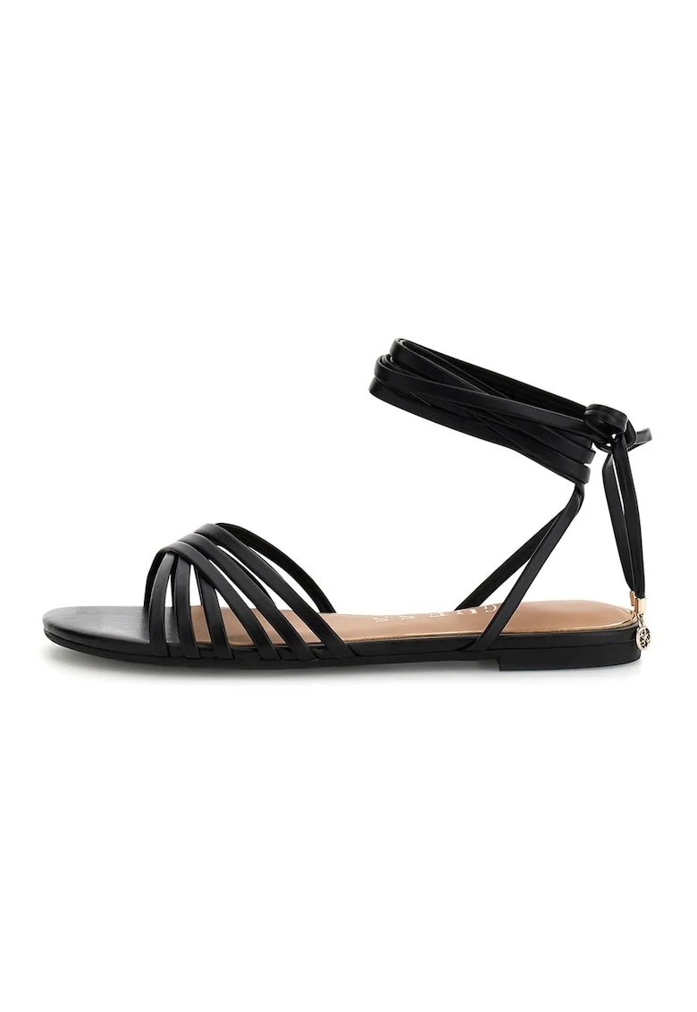 Sandale din piele ecologica cu barete multiple, Negru