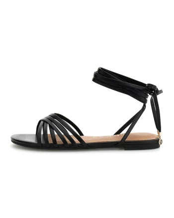 Sandale din piele ecologica cu barete multiple, Negru