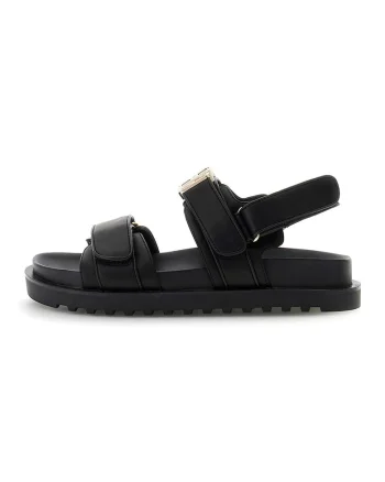 Sandale din piele ecologica cu logo, Negru