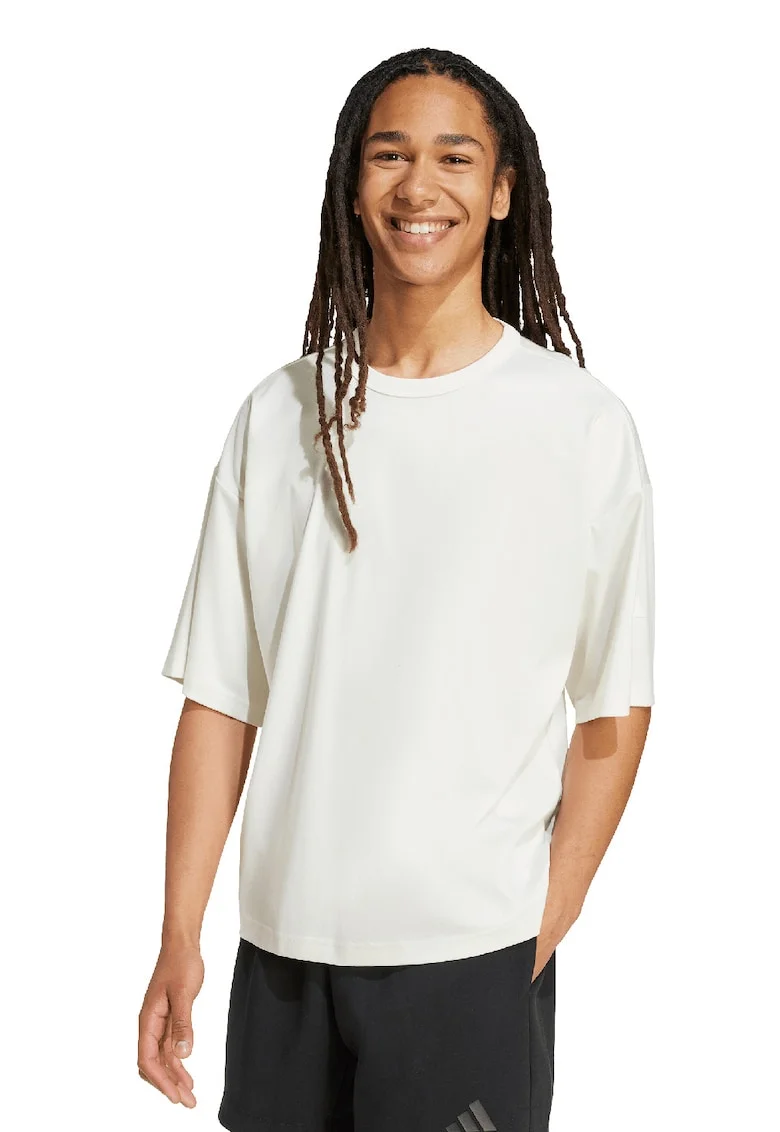 Tricou cu decolteu rotund si logo, Alb murdar