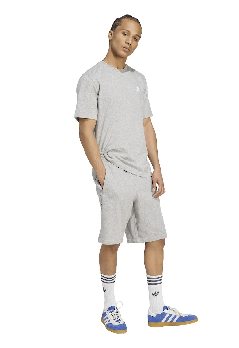 Pantaloni de trening scurti de bumbac Essentials Trefoil, Gri melange