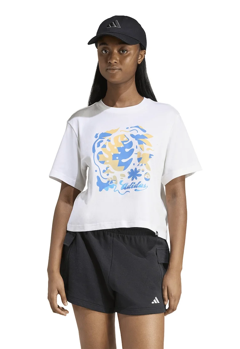 Tricou de bumbac cu imprimeu grafic Community, Alb