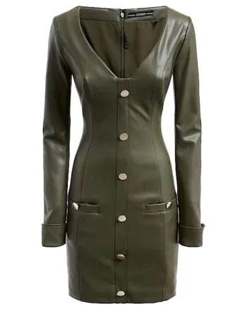 Rochie,  Verde olive, Piele ecologica, Verde masliniu