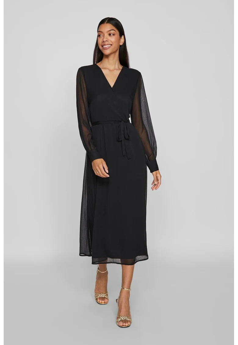 Rochie midi cu decolteu in V, Negru
