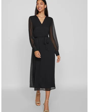 Rochie midi cu decolteu in V, Negru