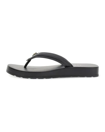 Papuci flip-flop din piele ecologica cu aplicatie cu logo, Negru