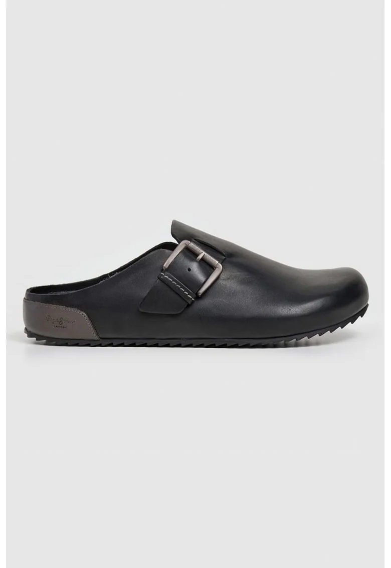 Saboti de piele cu catarame decorative, Negru
