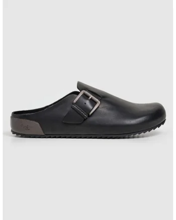 Saboti de piele cu catarame decorative, Negru
