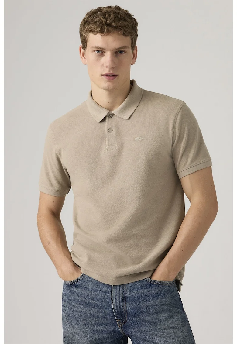 Tricou polo din bumbac pique, Bej