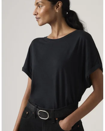 Tricou lejer din amestec de in, Negru