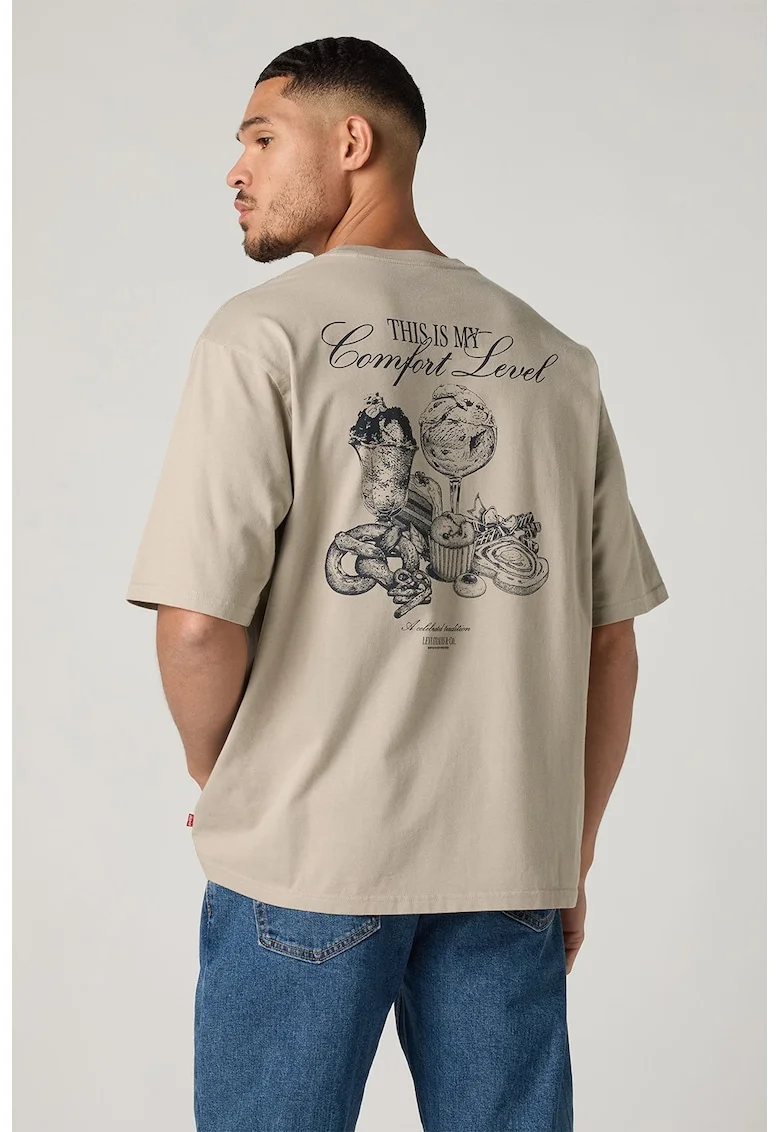 Tricou lejer cu imprimeu grafic pe partea din spate, Maro taupe deschis/Bleumarin