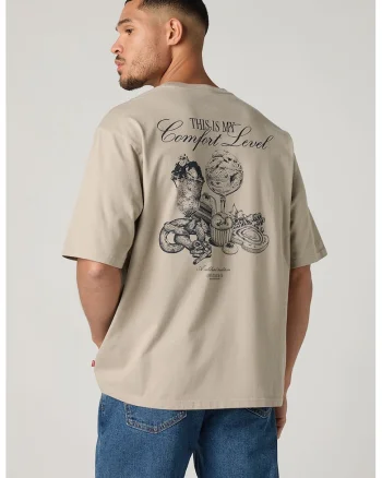 Tricou lejer cu imprimeu grafic pe partea din spate, Maro taupe deschis/Bleumarin
