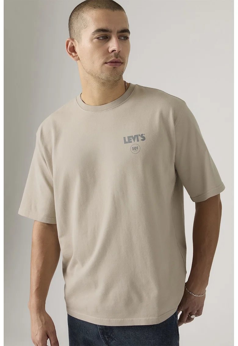 Tricou lejer cu imprimeu grafic pe partea din spate, Maro nisip/Bleumarin
