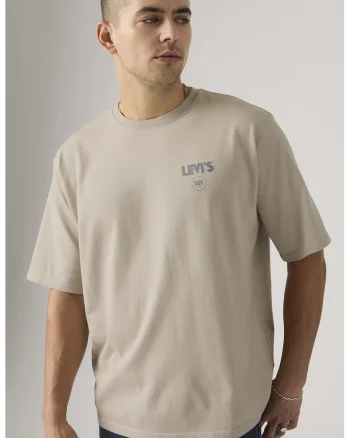 Tricou lejer cu imprimeu grafic pe partea din spate, Maro nisip/Bleumarin