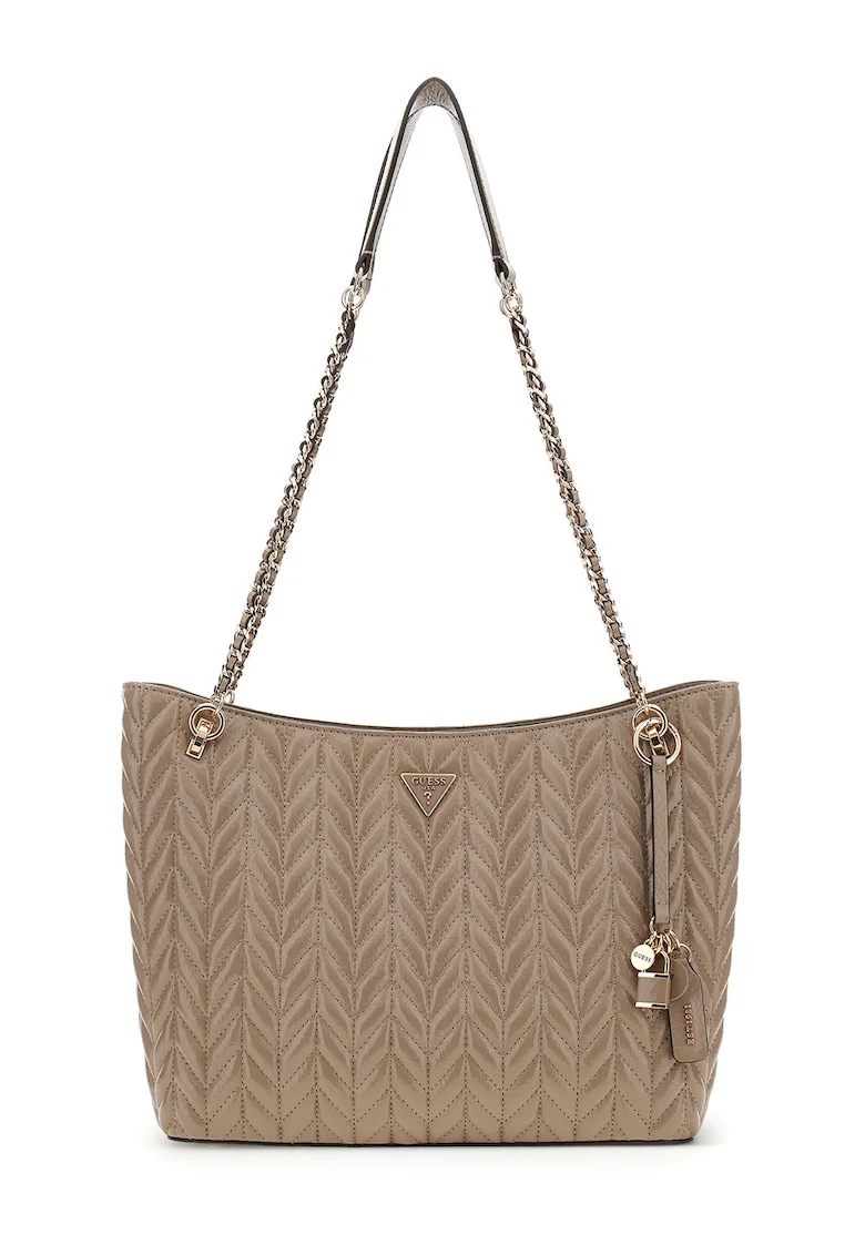 Geanta shopper cu bareta din lant Cheryl 2, Maro taupe