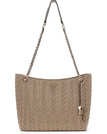 Geanta shopper cu bareta din lant Cheryl 2, Maro taupe