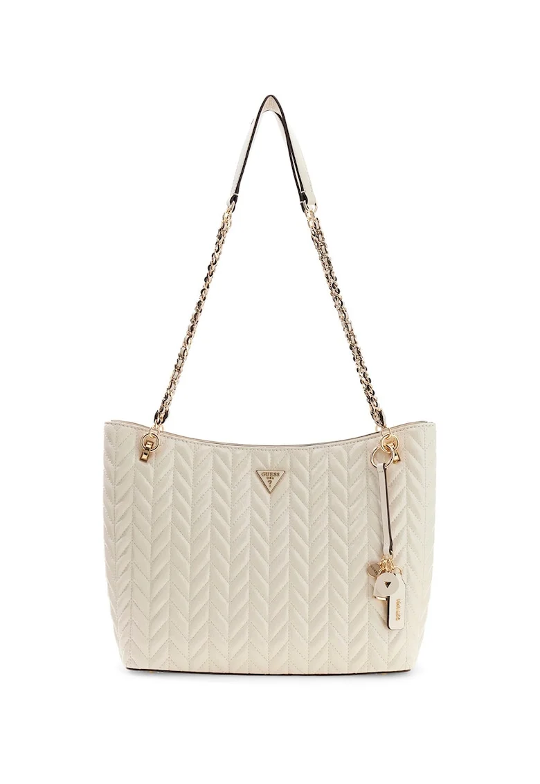 Geanta shopper cu bareta din lant Cheryl 2, Alb fildes