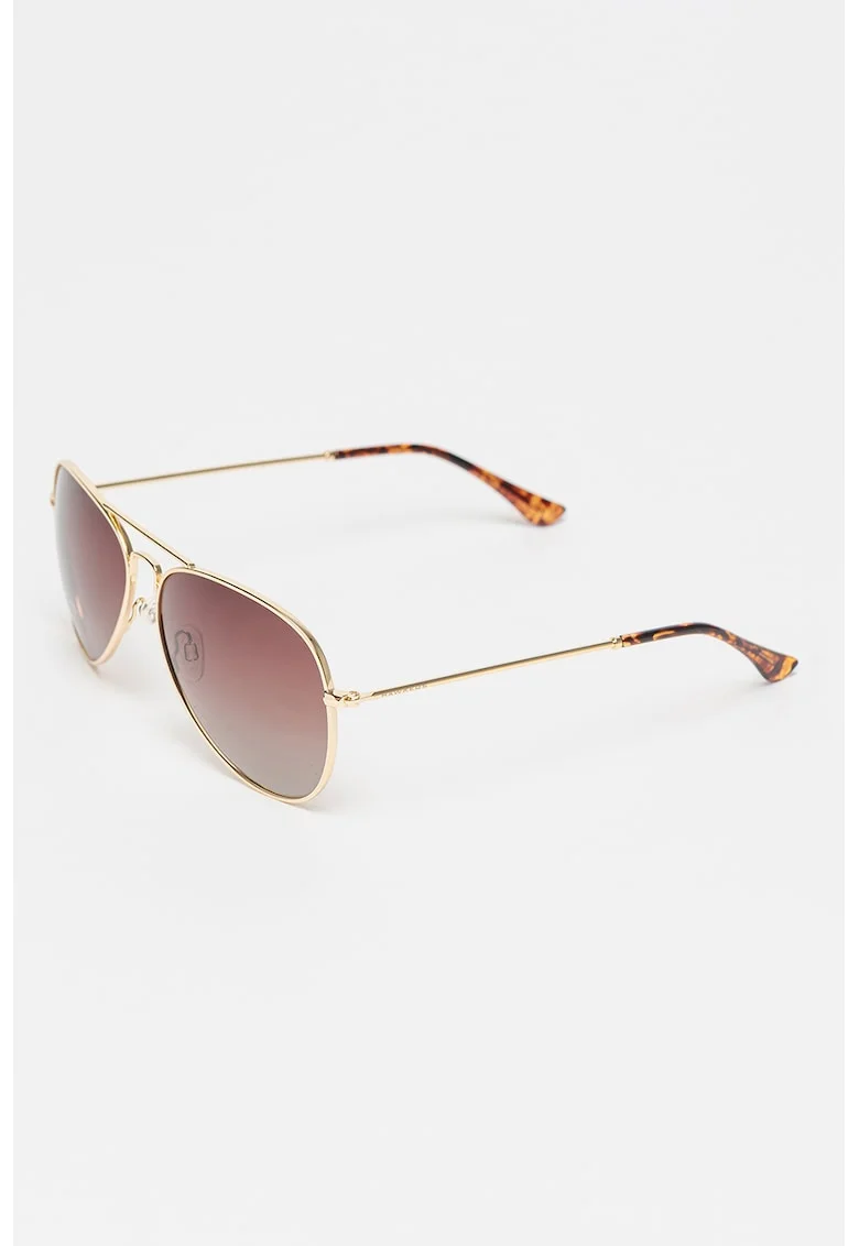 Ochelari de soare aviator unisex cu lentile polarizate Hawk, Auriu/Maro
