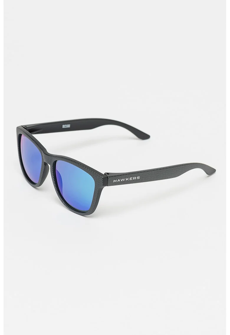 Ochelari de soare patrati unisex cu lentile polarizate si model in dungi, Negru/Gri cenusiu