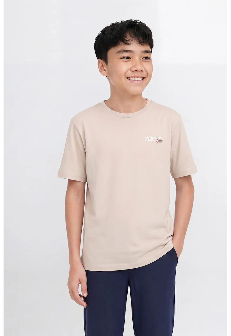Tricou din bumbac cu imprimeu text, Crem
