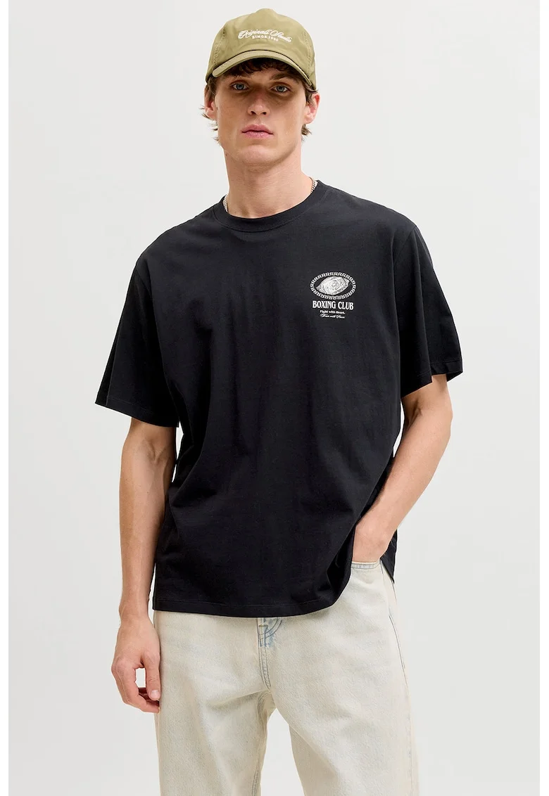 Tricou lejer din bumbac organic cu imprimeu, Negru,