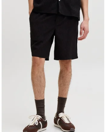 Pantaloni scurti texturati relaxed fit, Negru,