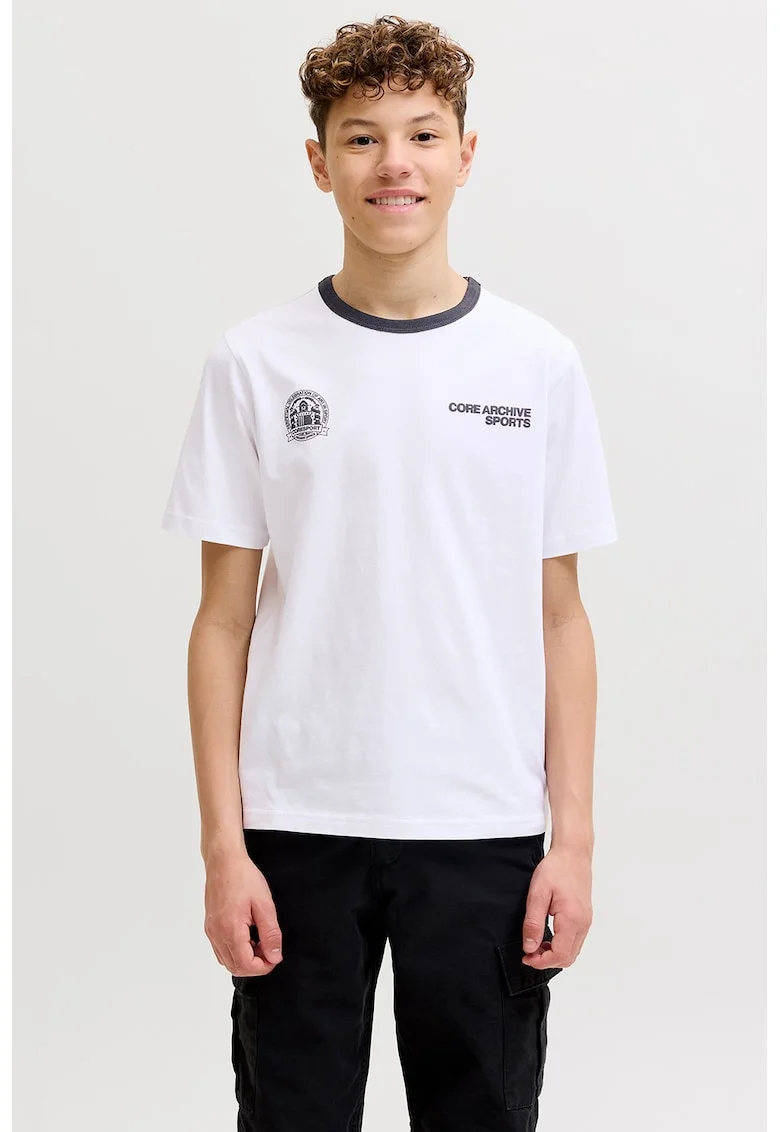 Tricou lejer din bumbac organic cu imprimeu, Alb optic,