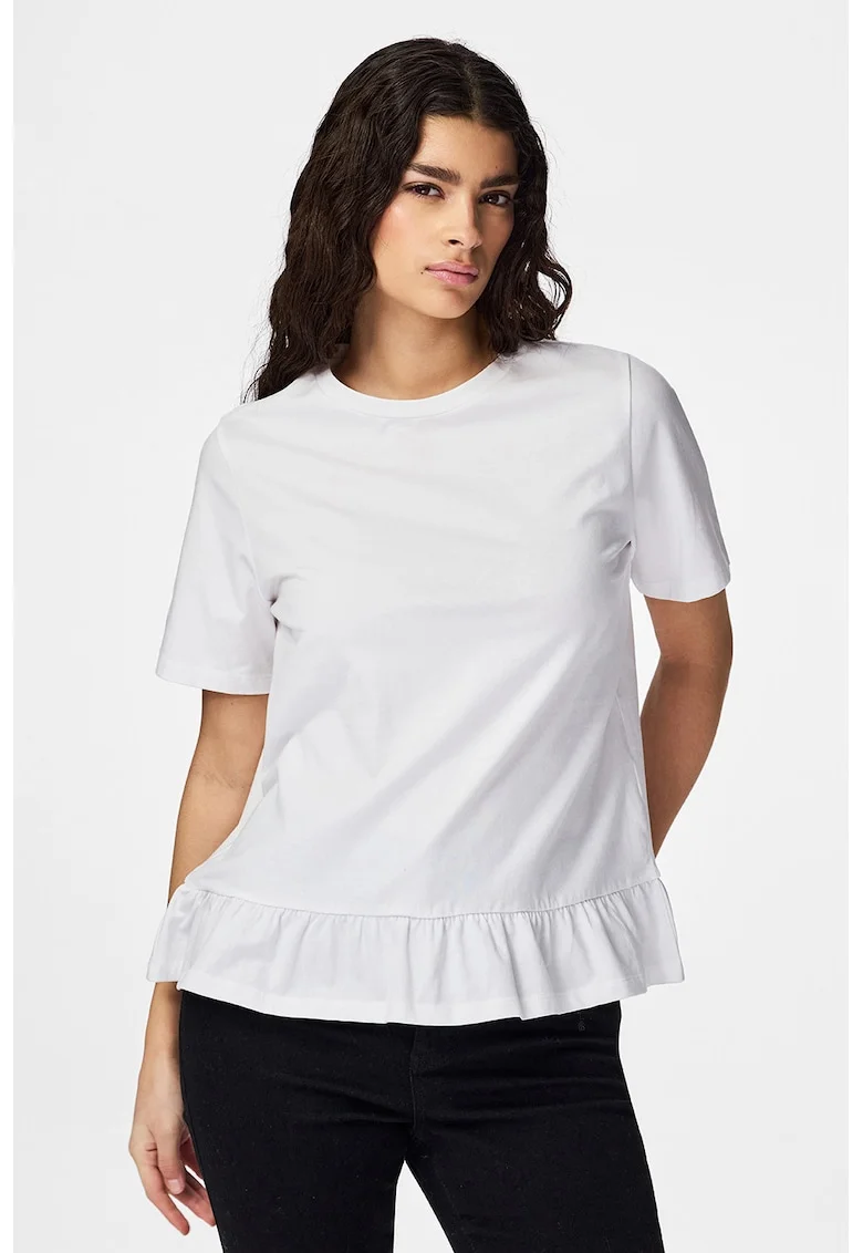 Tricou din bumbac organic si bumbac cu terminatie cu volane, Alb optic