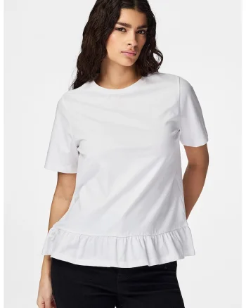 Tricou din bumbac organic si bumbac cu terminatie cu volane, Alb optic