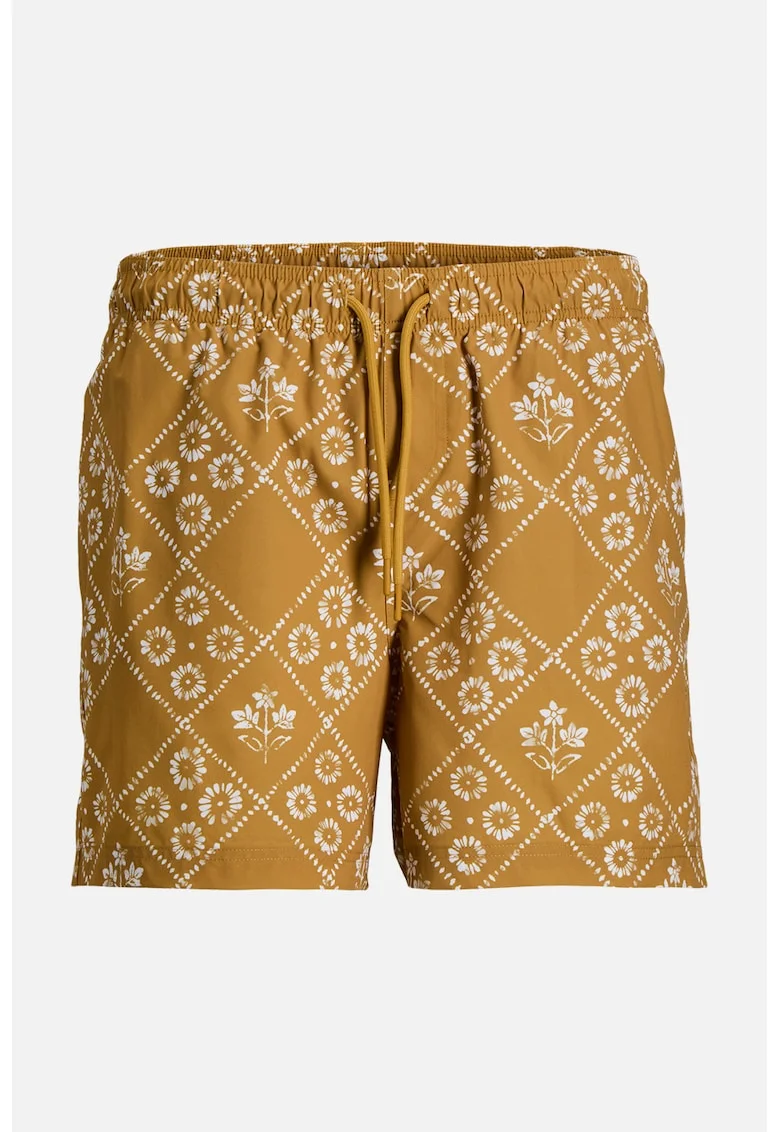 Pantaloni scurti de baie cu imprimeu grafic, Galben sofran