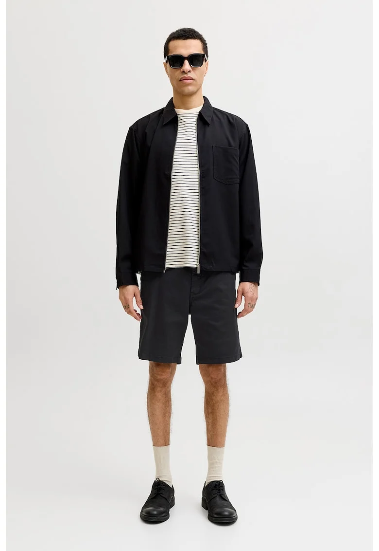 Pantaloni scurti chino din amestec de bumbac organic cu talie medie, Negru