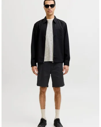 Pantaloni scurti chino din amestec de bumbac organic cu talie medie, Negru