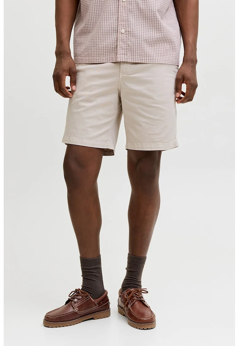 Pantaloni scurti chino din amestec de bumbac organic cu talie medie, Crem
