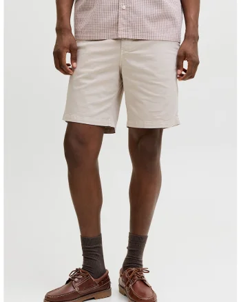 Pantaloni scurti chino din amestec de bumbac organic cu talie medie, Crem