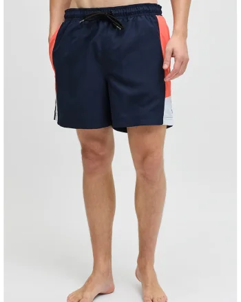 Pantaloni scurti de baie cu segmente laterale contrastante, Bleumarin