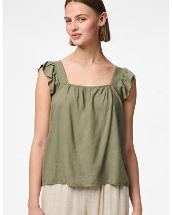 Bluza din amestec de in, Kaki,
