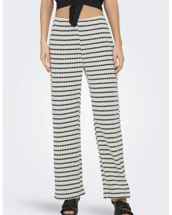 Pantaloni tricotati drepti, Negru, Alb murdar,