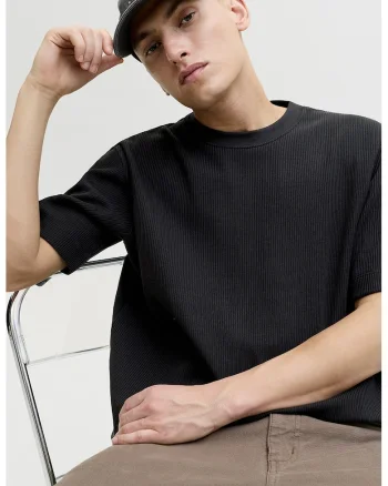 Tricou din bumbac organic cu decolteu la baza gatului, Negru,